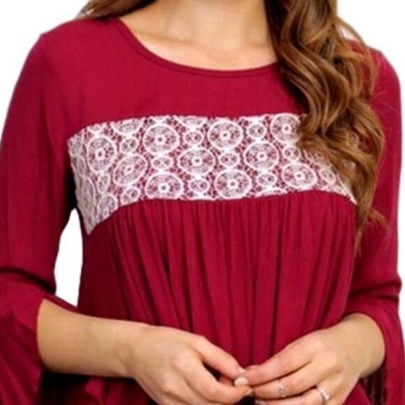 Red Lace Trimmed  NEW Boho Beauty Tunic - Picture 2 of 10